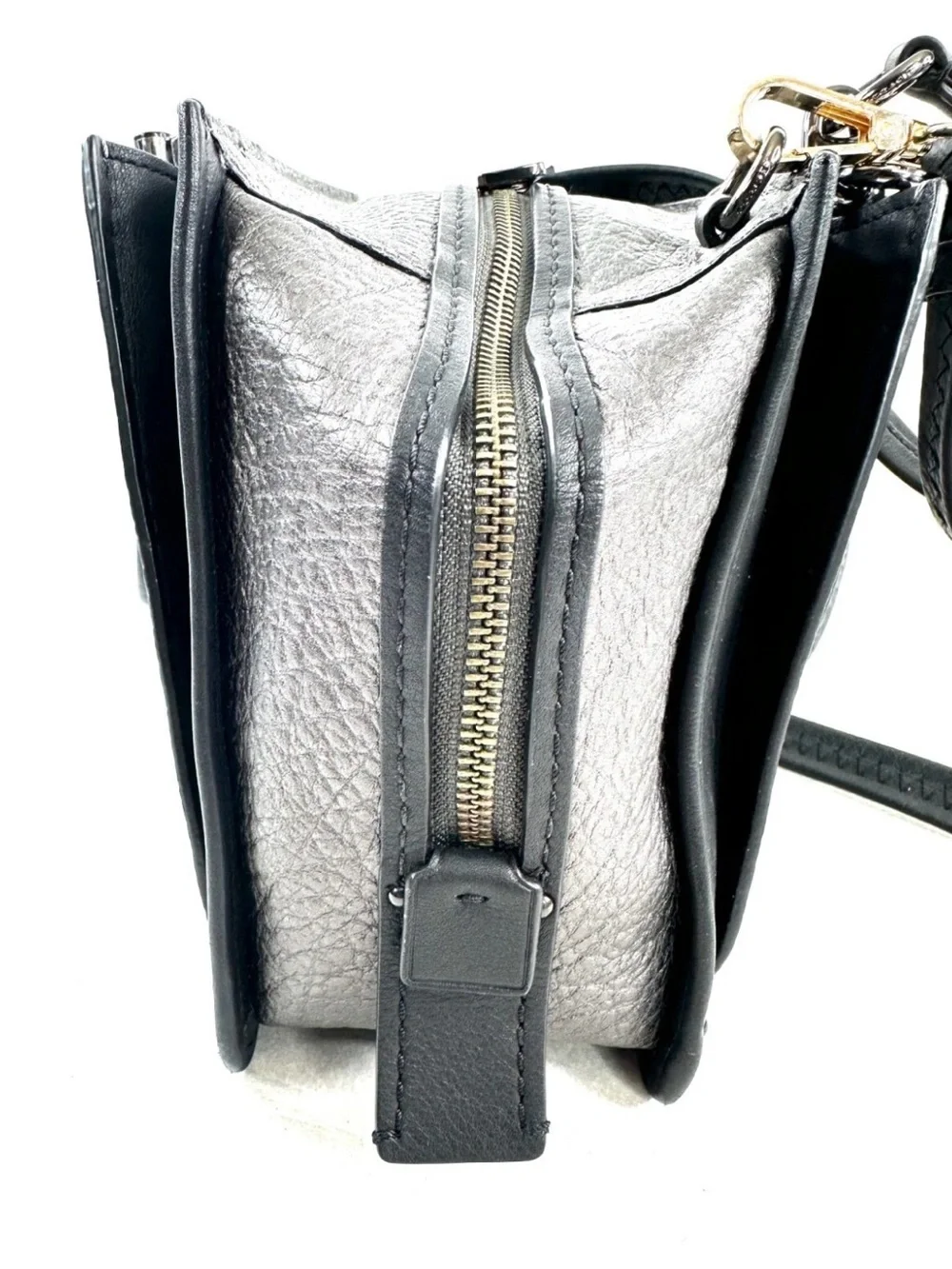 Coach Dreamer 38546 Silver Metallic Embossed Leather Tote Crossbody Bag